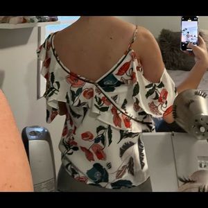 Stunning Adelyn Rae asymmetrical blouse, poppy print, adjustable strap size xs